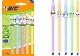 Esferográficas BIC Cristal Pastel Figurines (Pack de 5 - Ponta 1 mm - Tinta Azul - Multicor)