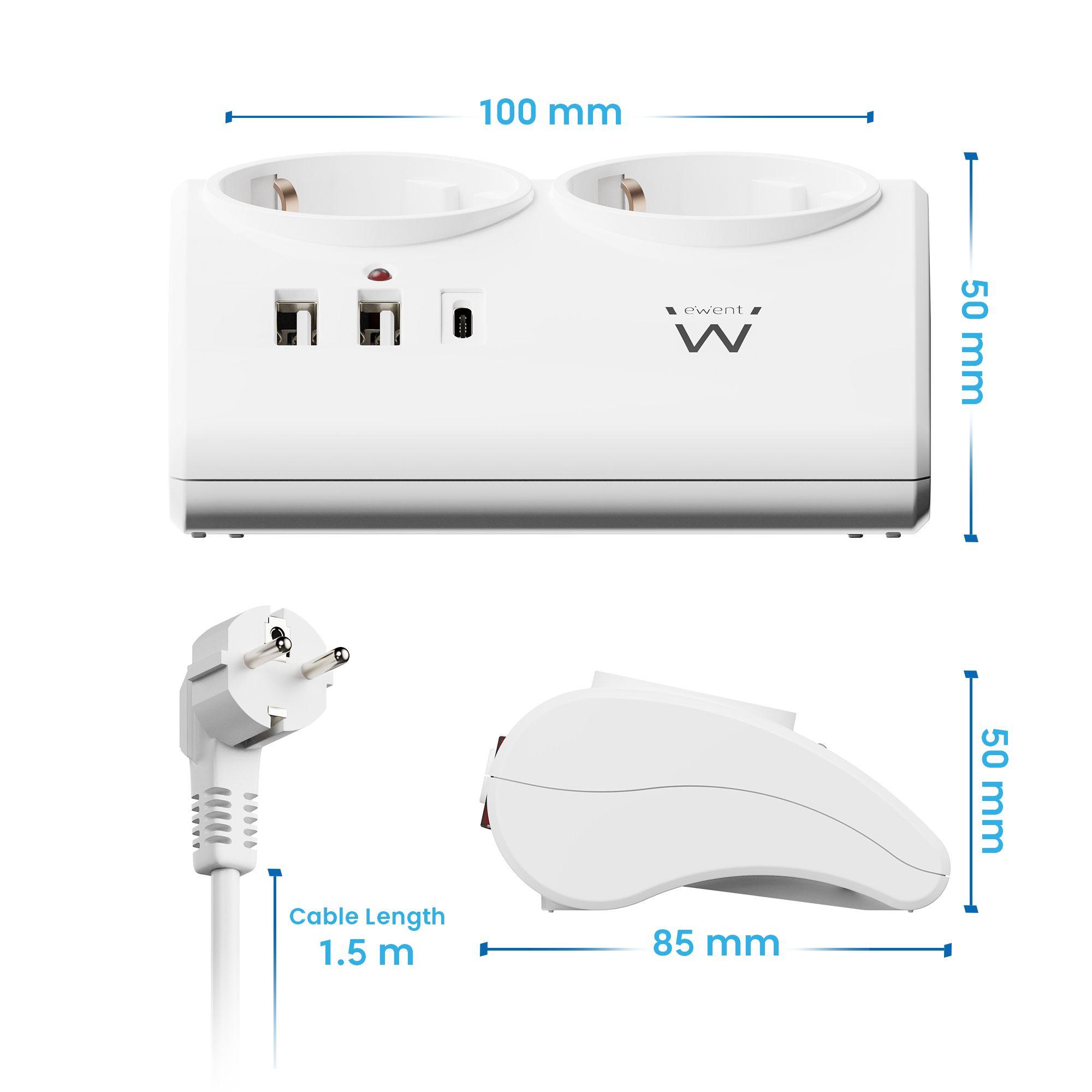 Régua de Tomadas EWENT EW3870 (1,5 m - Branco) — miniatura 2