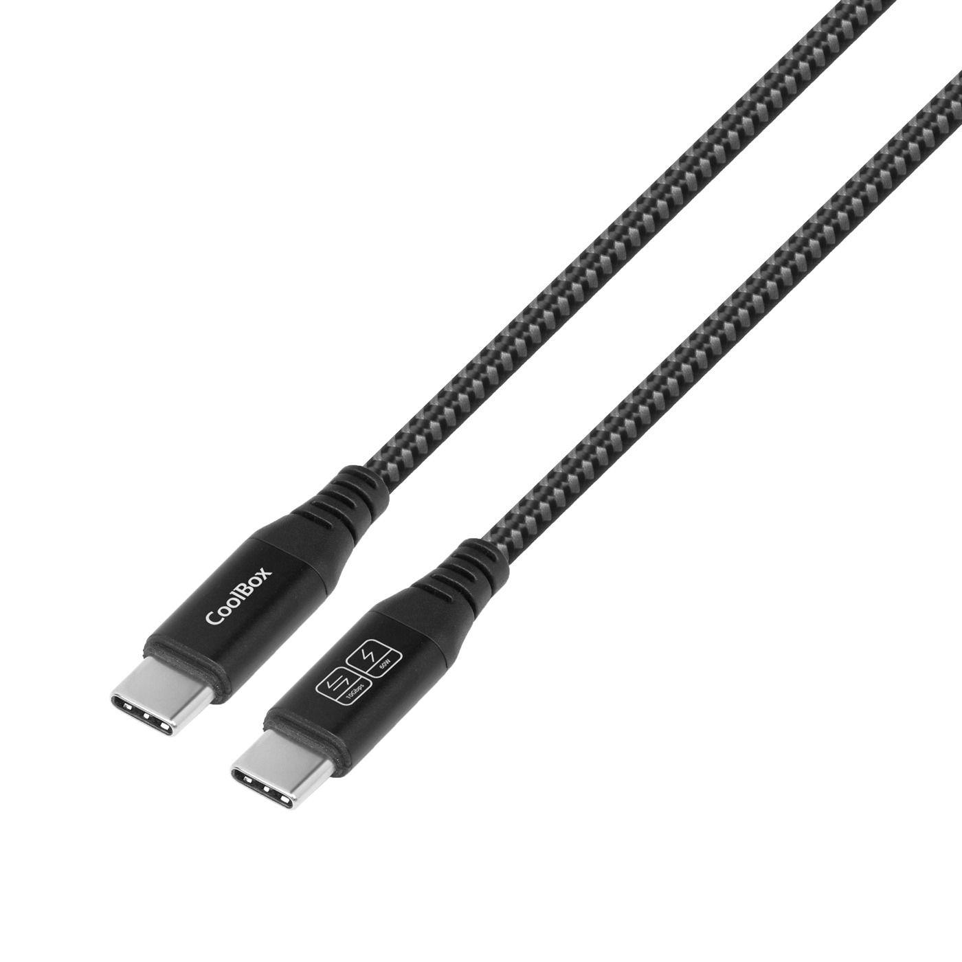 Cabo USB-C COOLBOX COO-CAB-UC-60W (1,2 m - USB C - QC 2.0, QC 3.0 e QC 4.0 - Preto/Prateado)