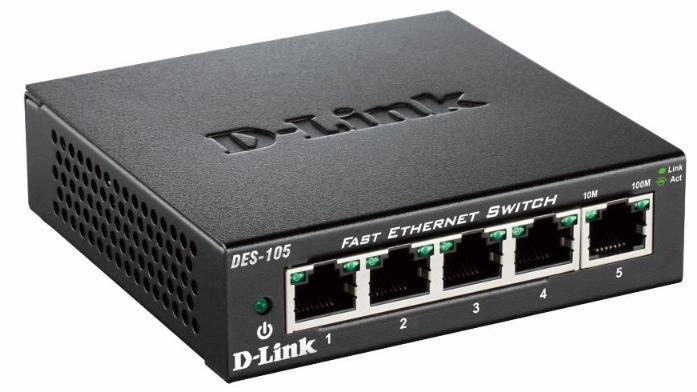 Switch D-LINK DES-105/E (5 x RJ-45 - 100BASE-TX, 10BASE-T - 10/100 Mbps - Preto)