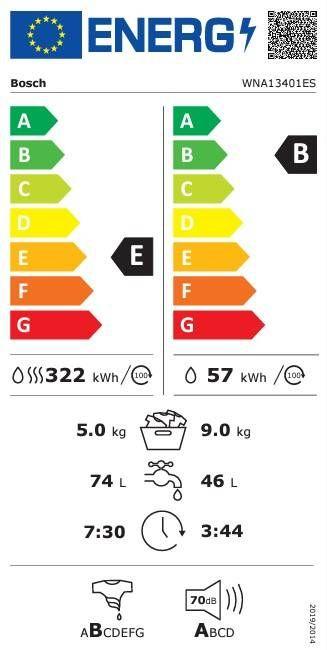Máquina de Lavar e Secar Roupa Independente BOSCH WNA13401ES (B - 9 kg - 5 kg - Branco), miniatura 2