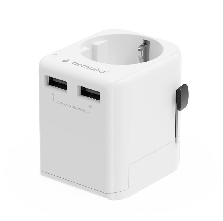 Adaptador de Corrente de Viagem GEMBIRD TPA-EU2A12-01-W (12 W - Branco)