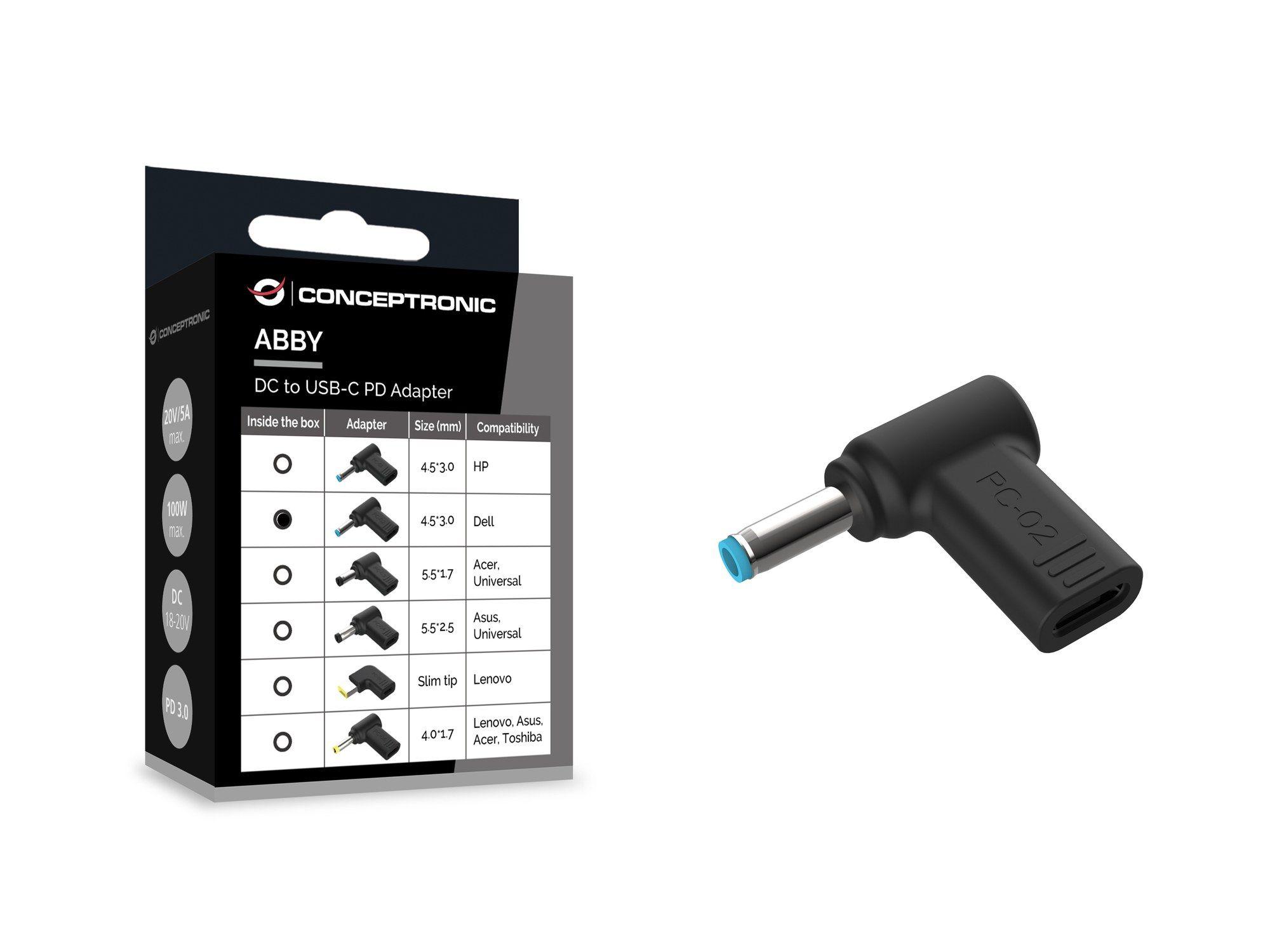 Adaptador de alimentação para portátil CONCEPTRONIC ABBY15PC02 (USB-C PD - Dell - Dell 4,5 x 3,0 mm - Preto), miniatura 3