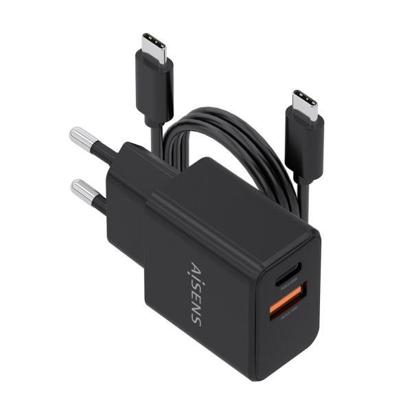 Carregador GaN USB AISENS ASCH-20W2P084-BK (20 W - Power Delivery 3.0 - Quick Charge 3.0 - Preto)