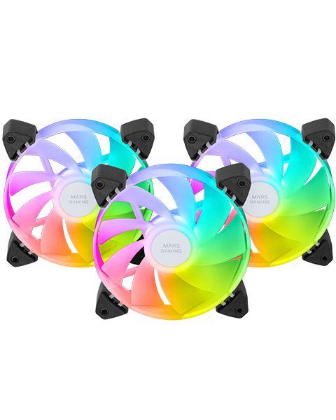 Kit de 3 Ventoinhas MARS GAMING MF3AR (ARGB 360° sem moldura - Preto) — miniatura 2