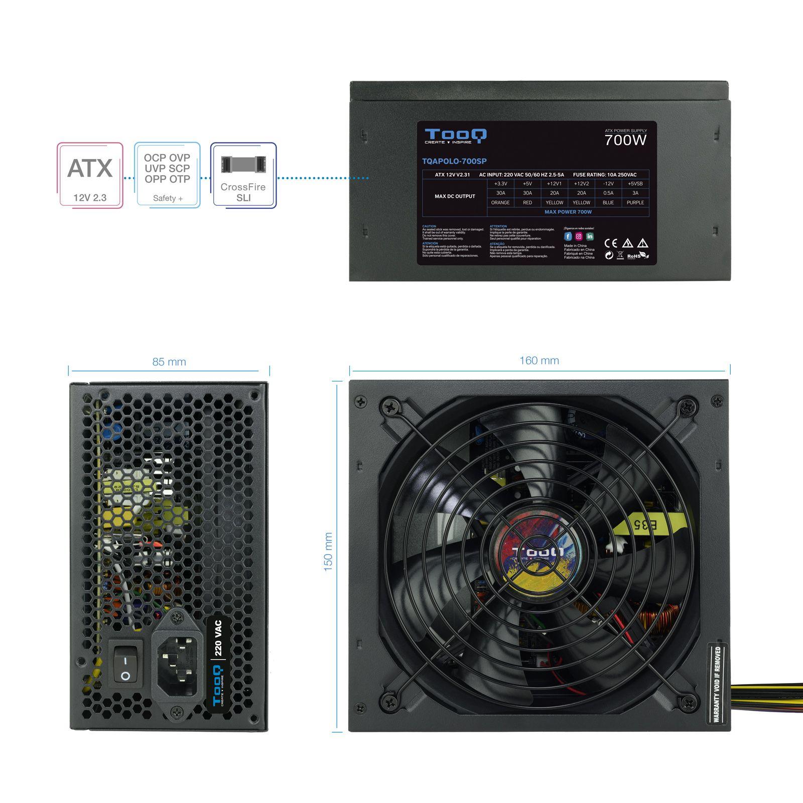 Fonte de Alimentação TOOQ TQAPOLO-700SP (ATX - 700 W - Não modular - Preto), miniatura 4