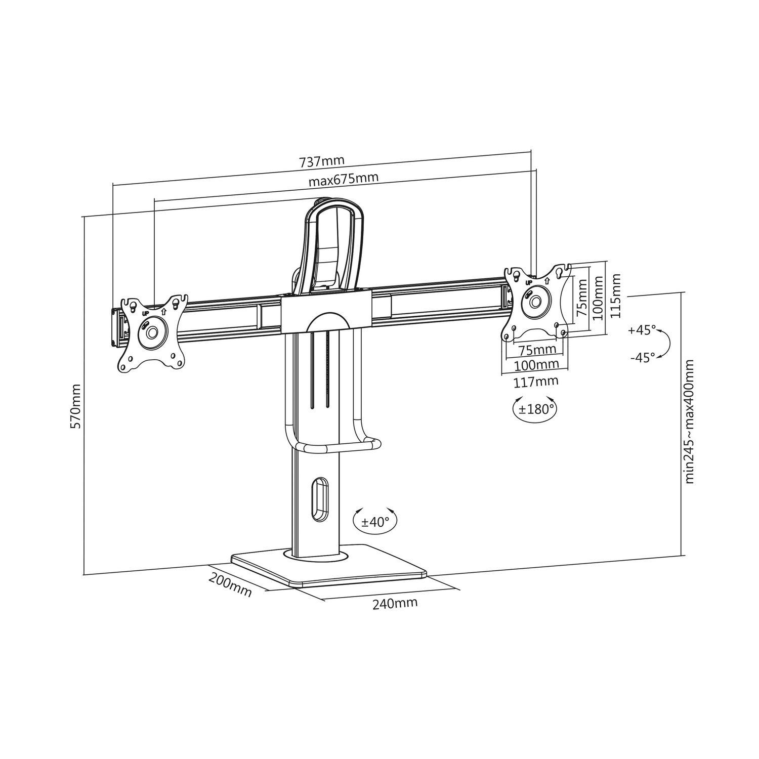 Suporte de Secretária para 2 Monitores AISENS DT27TSR-065 (17-27" - 6 kg por monitor - Preto) — miniatura 3