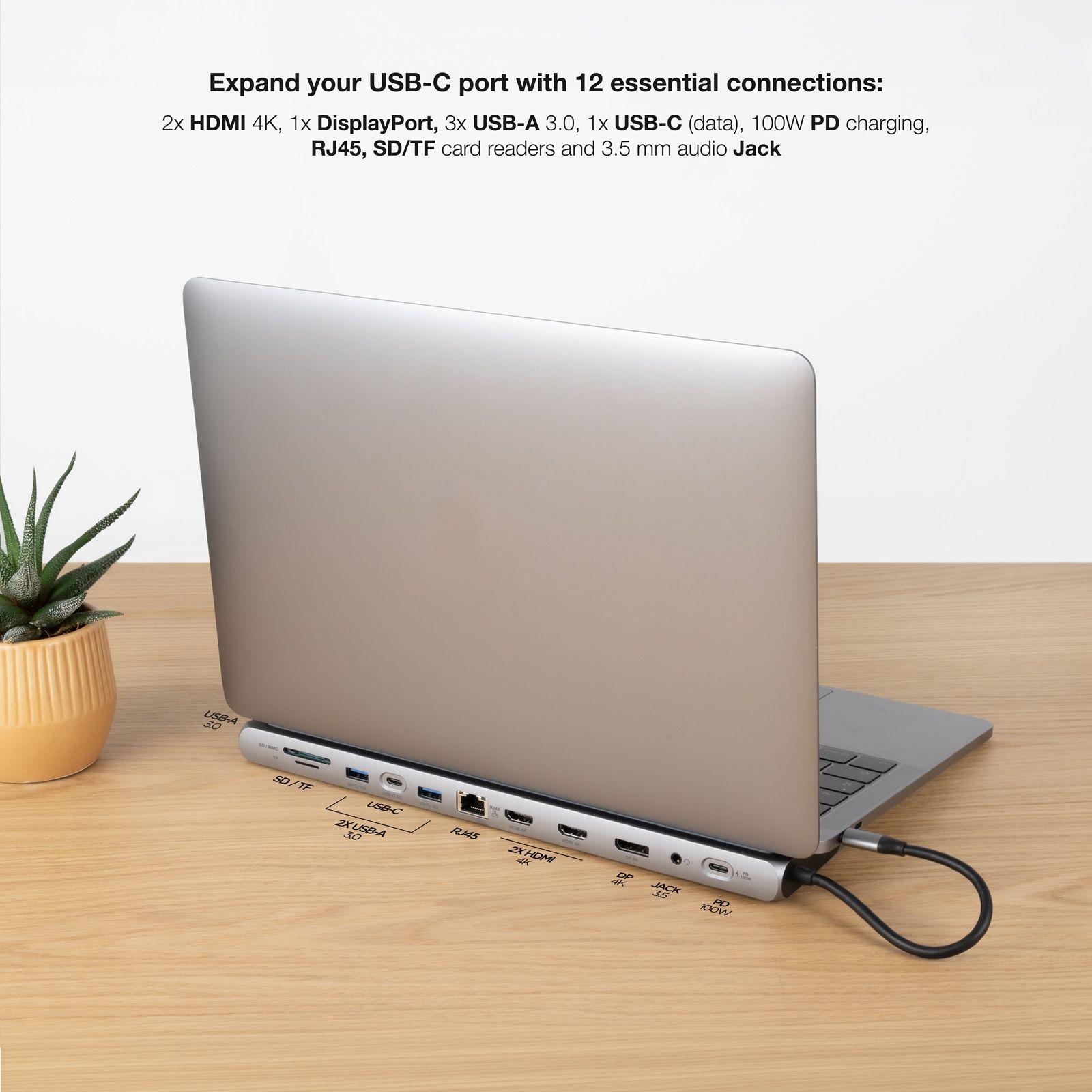 Docking Station USB-C NANOCABLE 10.16.1012 (0,18 m - Cinzento) — miniatura 4