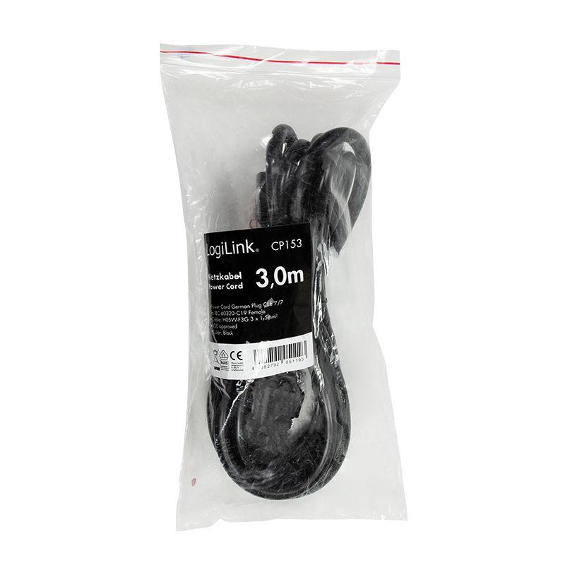 Cabo de Alimentação LOGILINK CP153 (3 m - CEE7/7 - Acoplador C19 - Preto), miniatura 4