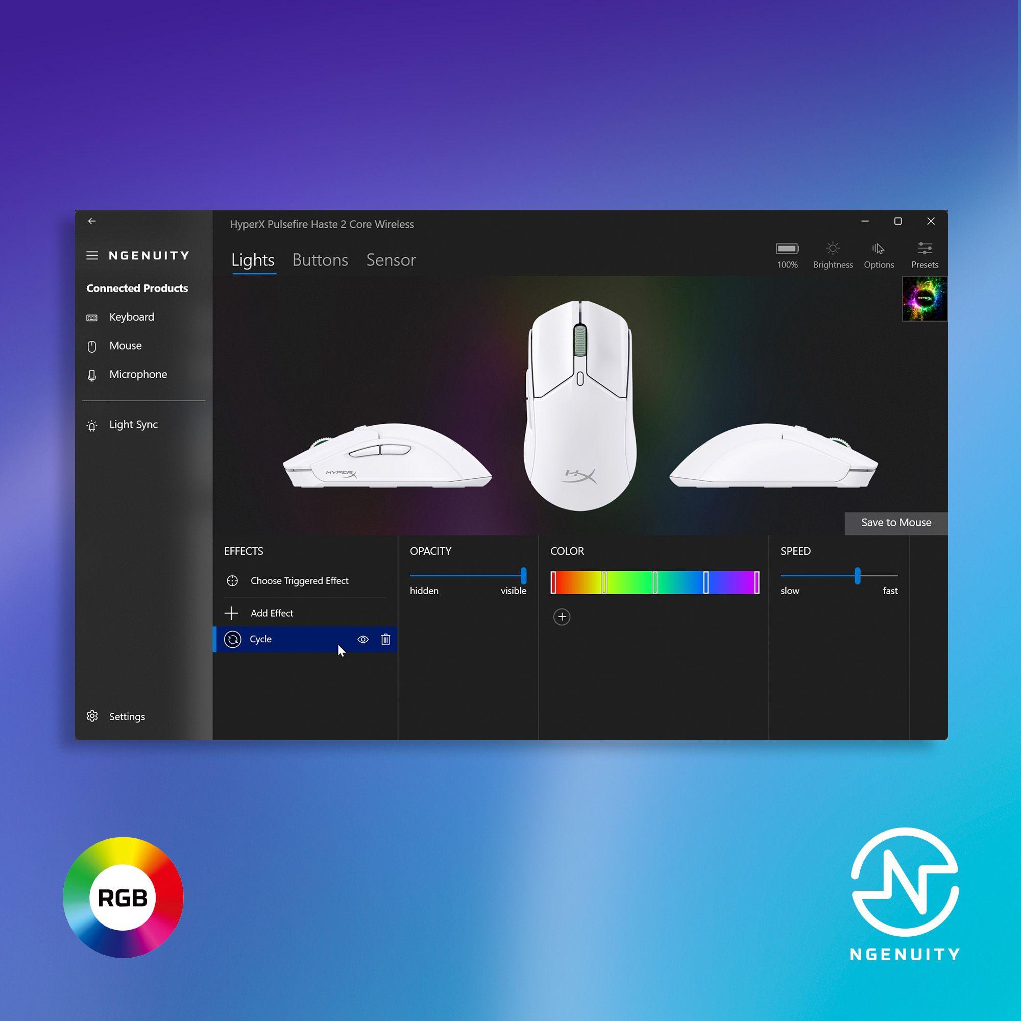 Rato HYPERX Pulsefire Haste 2 Core Wireless (Ambidestro - 3600 DPI - Ótico - Branco) — miniatura 5