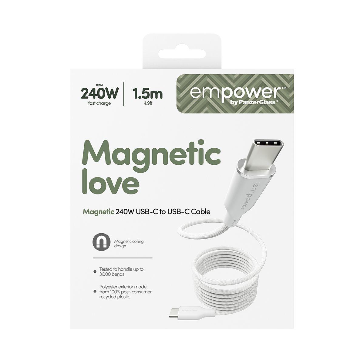 Cabo USB-C para USB-C Magnético PANZERGLASS Empower (1,5 m - USB-C - USB-C, PD 3.1, universal - Branco/Prateado) — miniatura 3