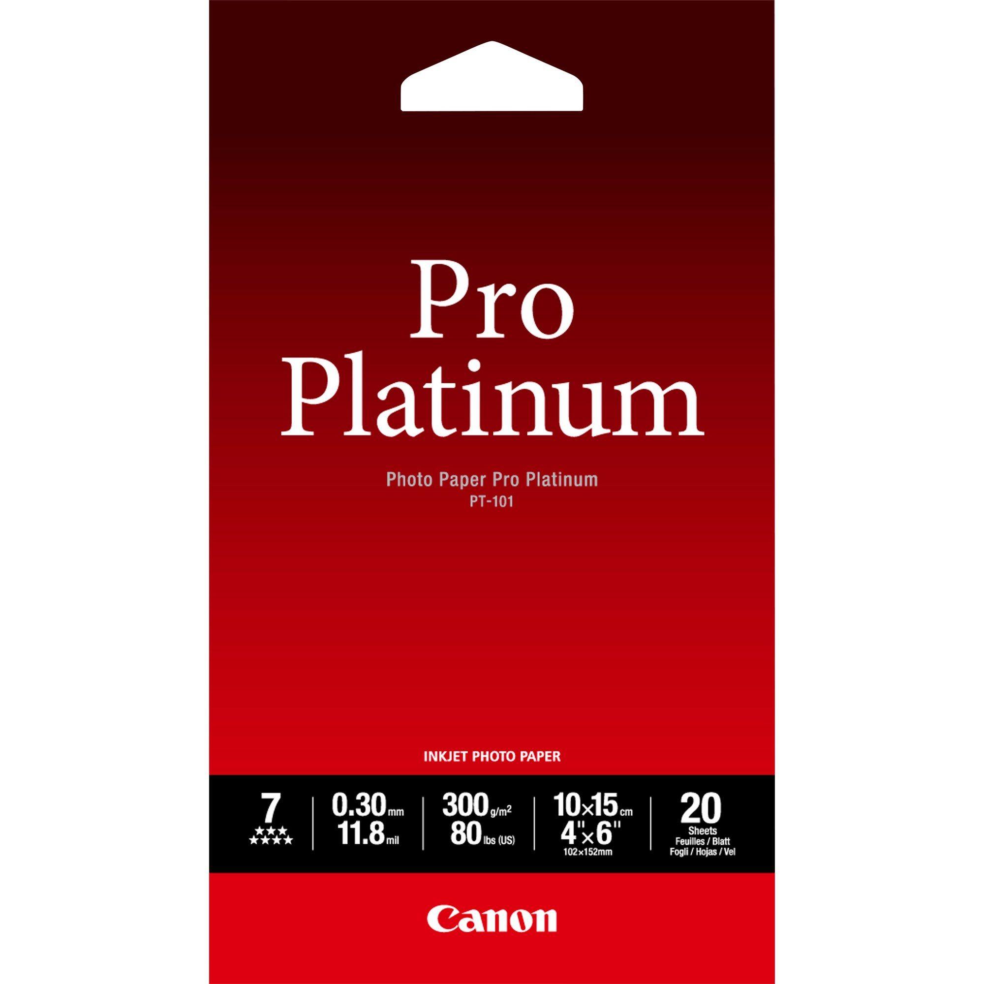 Papel Fotográfico CANON 2768B013 Pro Platinum (10 x 15 cm - 20 folhas - Brilho)