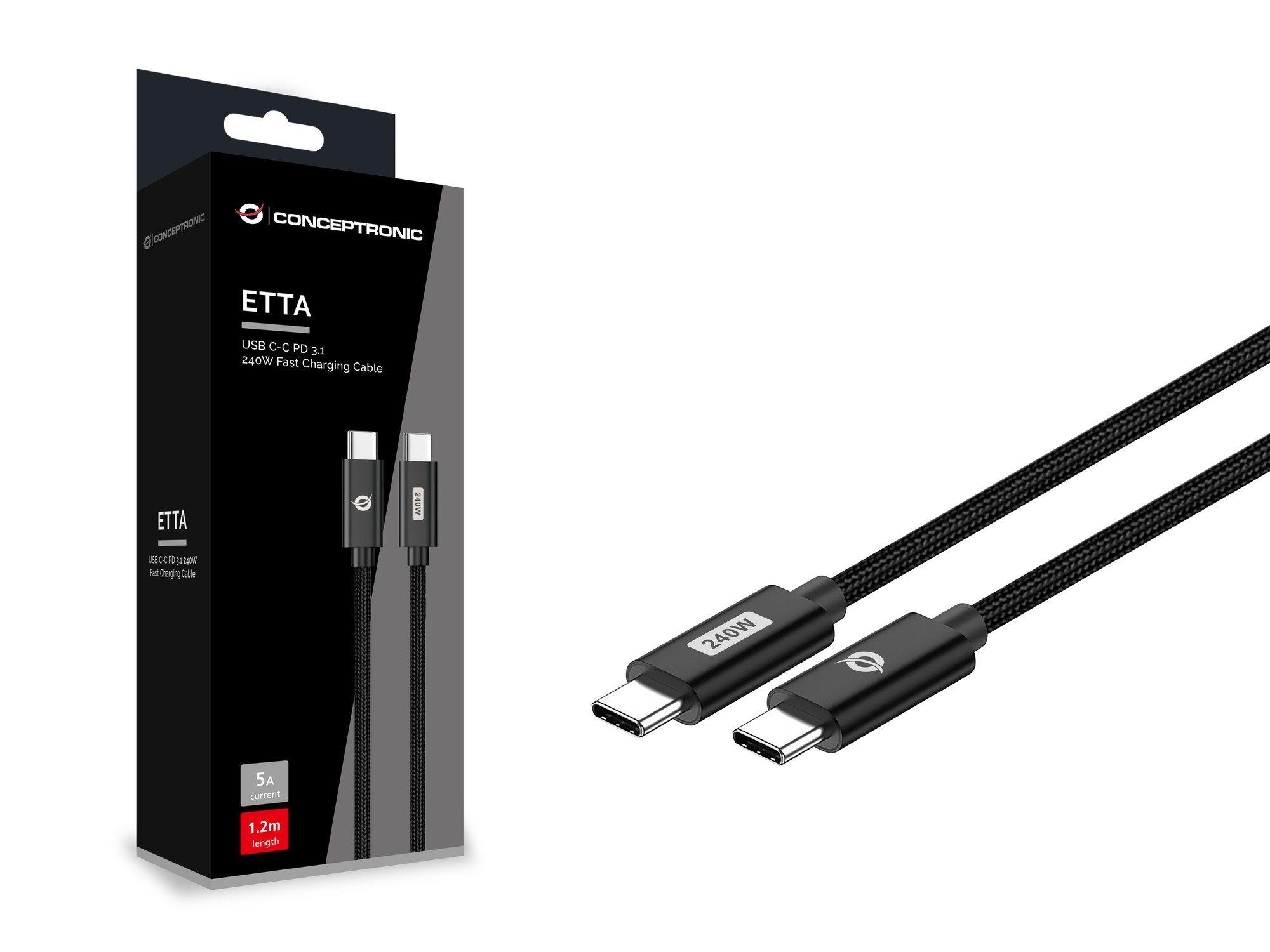 Cabo USB-C CONCEPTRONIC ETTA03B20 (2 m - USB C - Preto) — miniatura 3