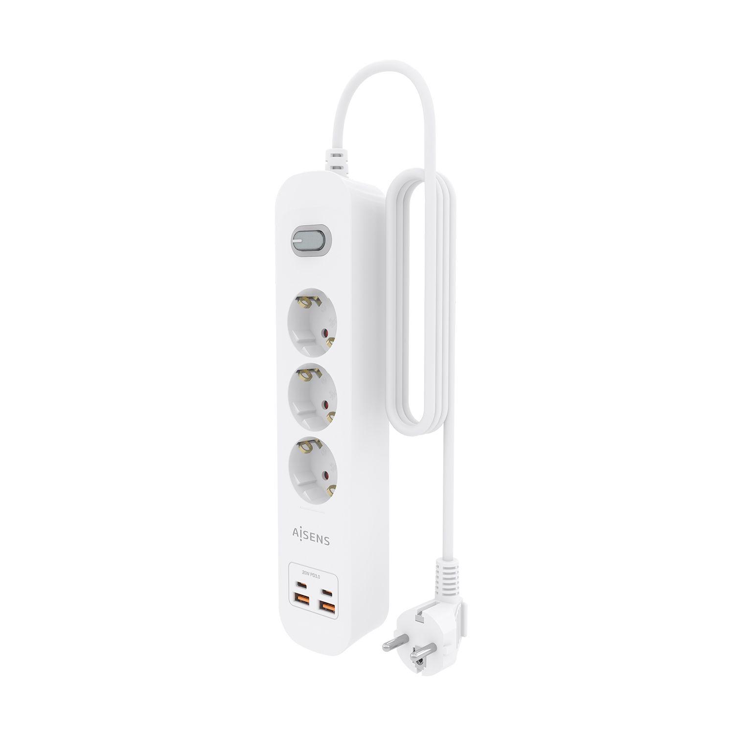 Bloco de Tomadas AISENS ASPS-2A2C10-W (1,4 m - Branco) — miniatura 3
