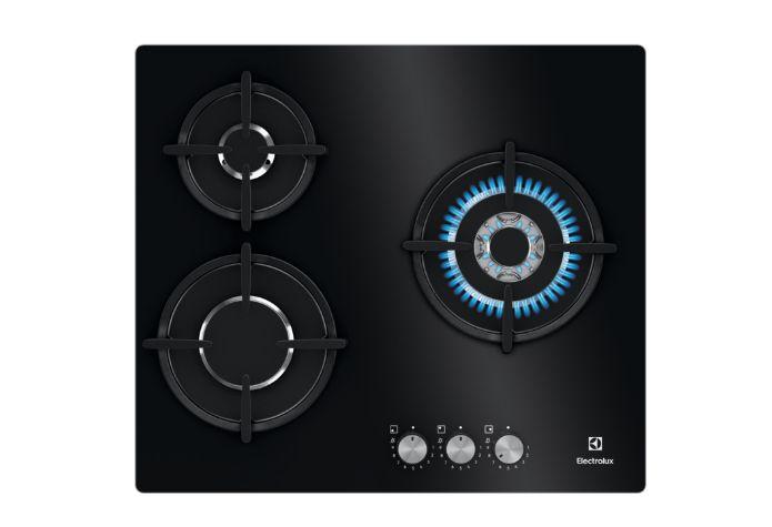 Placa de Gás Encastre ELECTROLUX KGE6633NOK (3 zonas - Vidro - Rotativo - Preto)