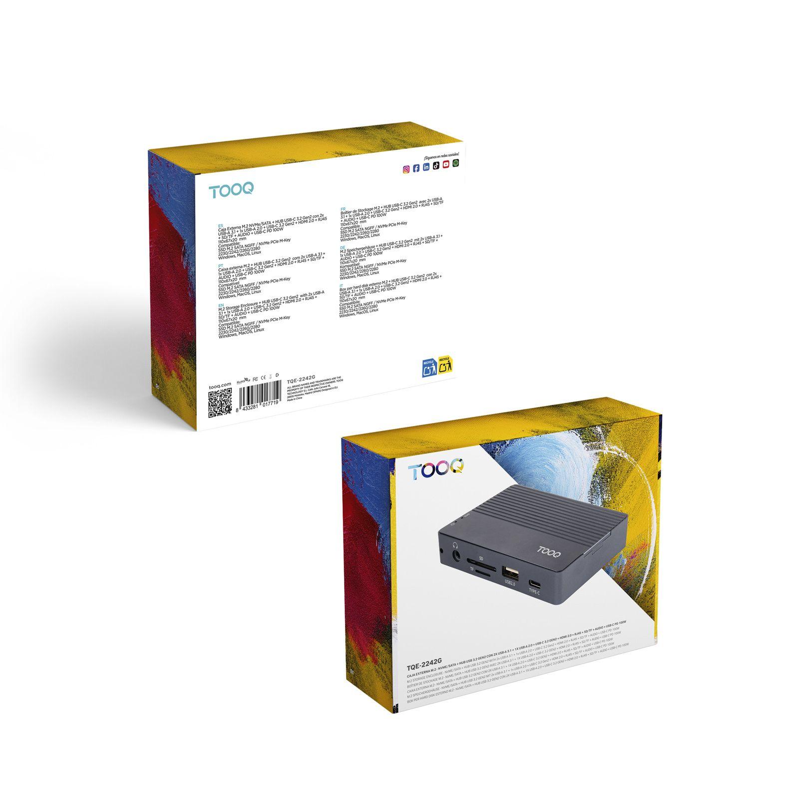 Caixa Externa M.2 e Hub USB-C TOOQ TQE-2242G (8 TB - PCI Express, SATA NVMe - Cinzento) — miniatura 9