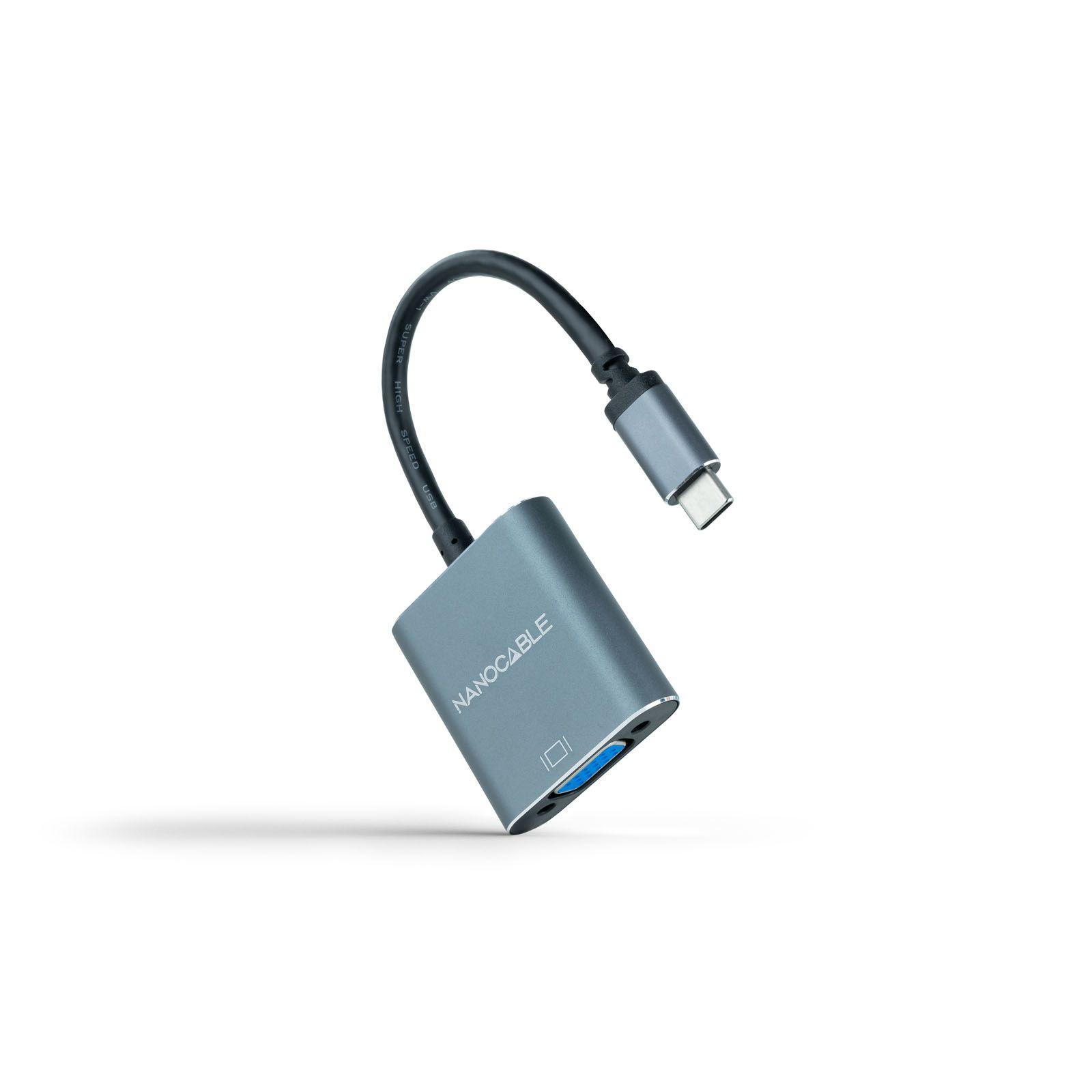 Conversor USB-C para VGA NANOCABLE 10.16.4101-G (10 cm - USB Type-C macho - VGA fêmea - Cinzento)