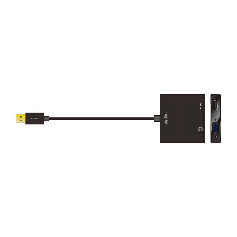 Adaptador USB LOGILINK UA0234 (0,15 m - VGA/HDMI - USB 3.0 - Preto)