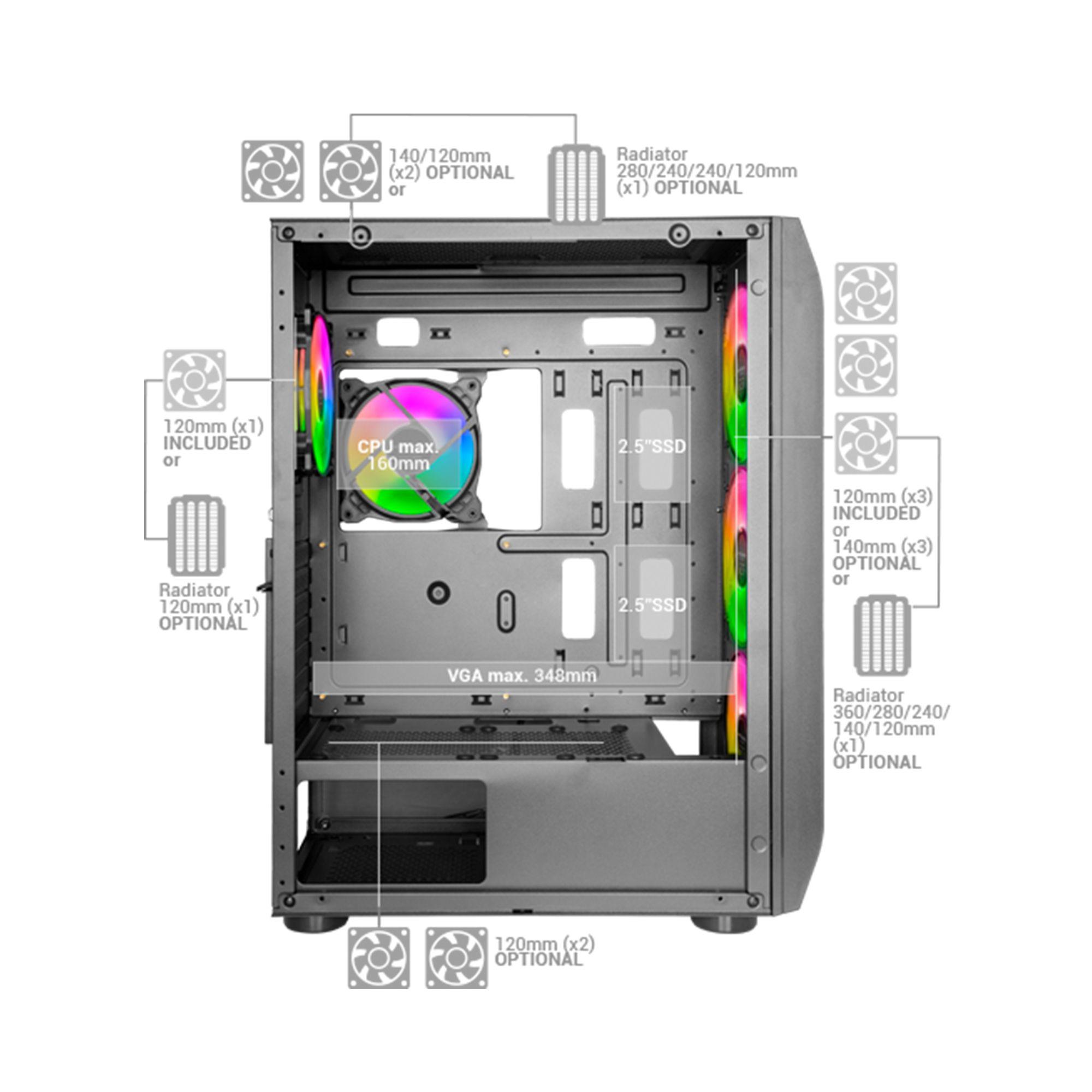 Caixa PC Gaming MARS GAMING MC-KX (Torre - Vidro temperado - 16 cm - Preto) — miniatura 4