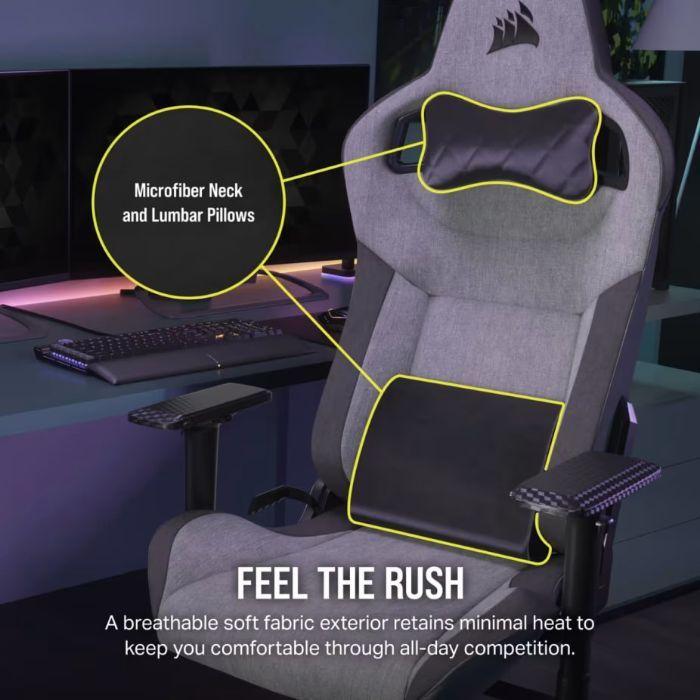 Cadeira Gaming CORSAIR T3 RUSH Fabric (120 kg - Até 10 cm - 0-10 ° - Cinza), miniatura 3