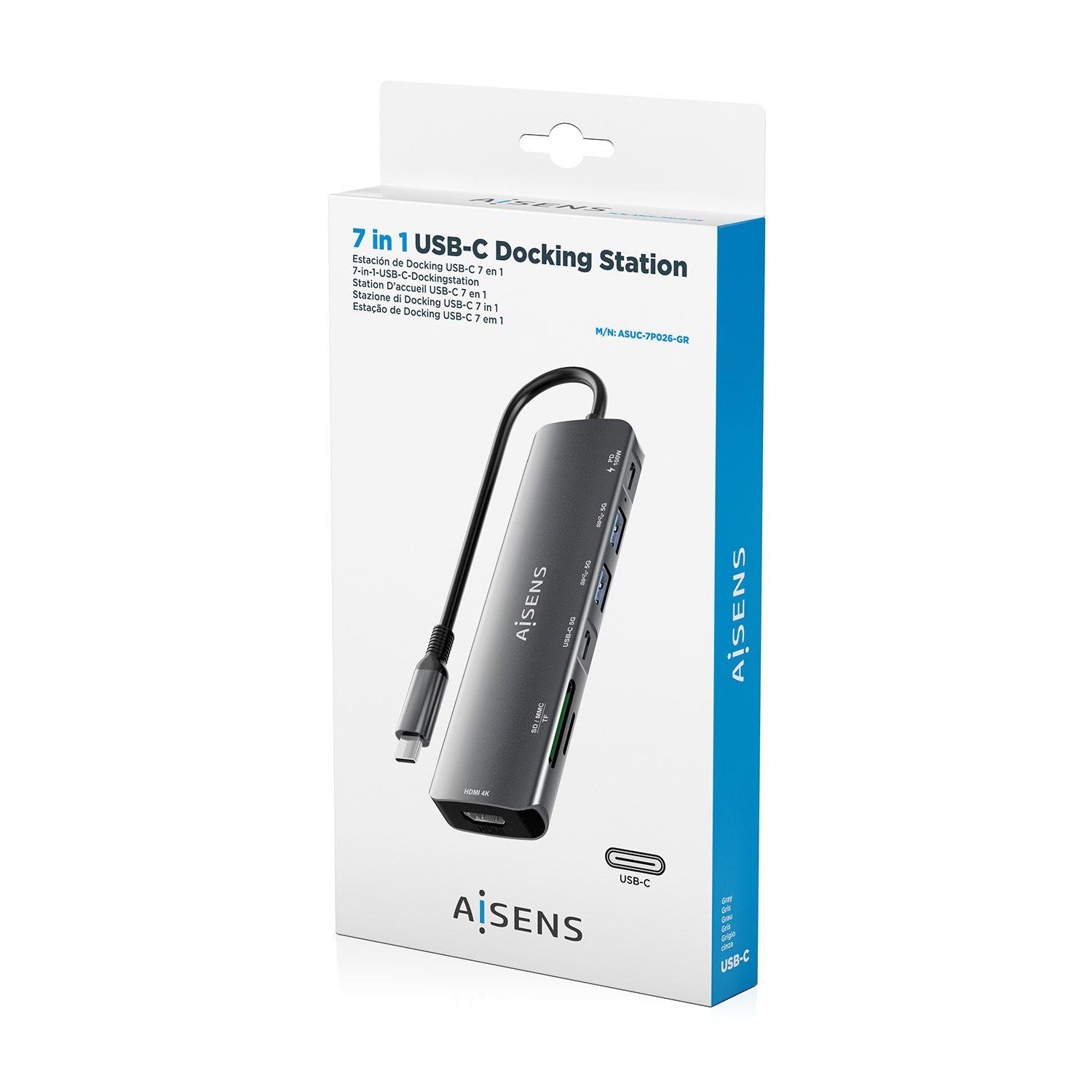 Dock USB-C AISENS ASUC-7P026-GR (0,15 m - Cinzento), miniatura 7