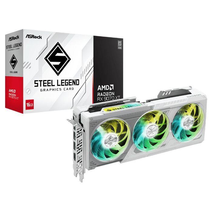 Placa Gráfica ASROCK Radeon RX 9070 XT Steel Legend OC (AMD Radeon RX 9070 XT - 20 Gbit/s - 16 GB - Branco e Cinzento), miniatura 2