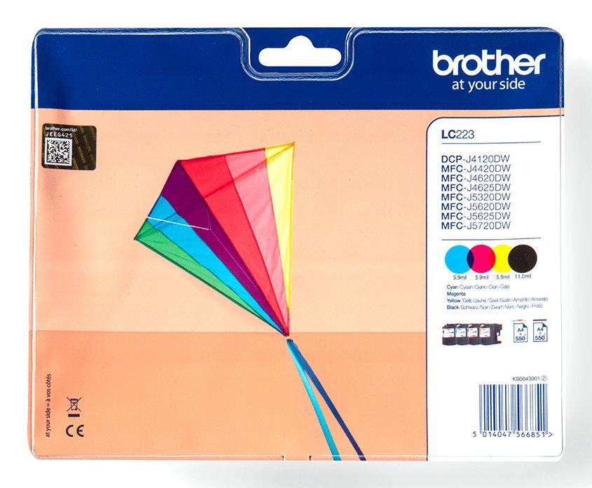 Pack de Tinteiros BROTHER LC223VALBP (550 páginas - Preto, Ciano, Magenta e Amarelo)
