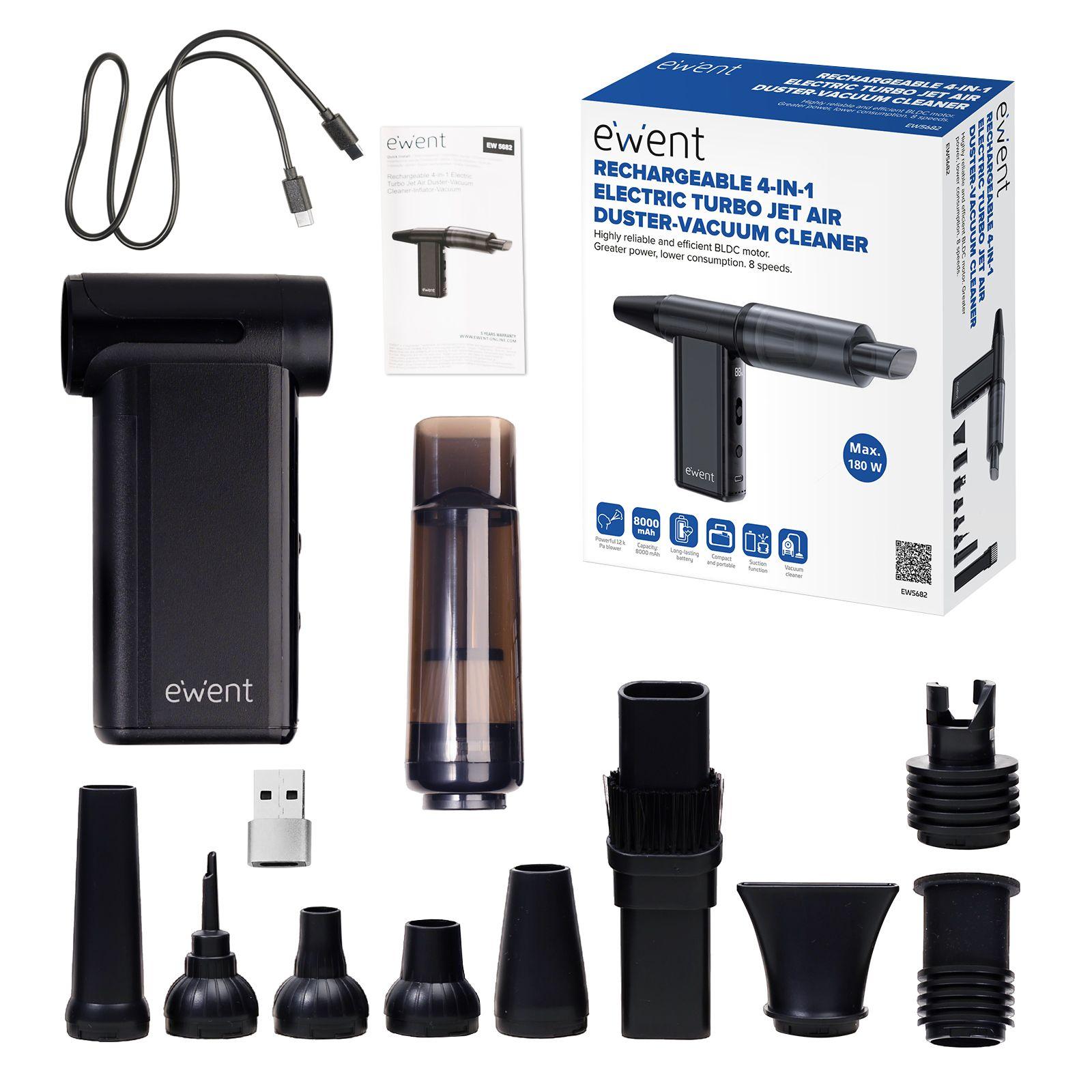 Soprador/Aspirador Elétrico EWENT EW5682 (180 W - USB - 2x 21700 4000 mAh - Preto), miniatura 3