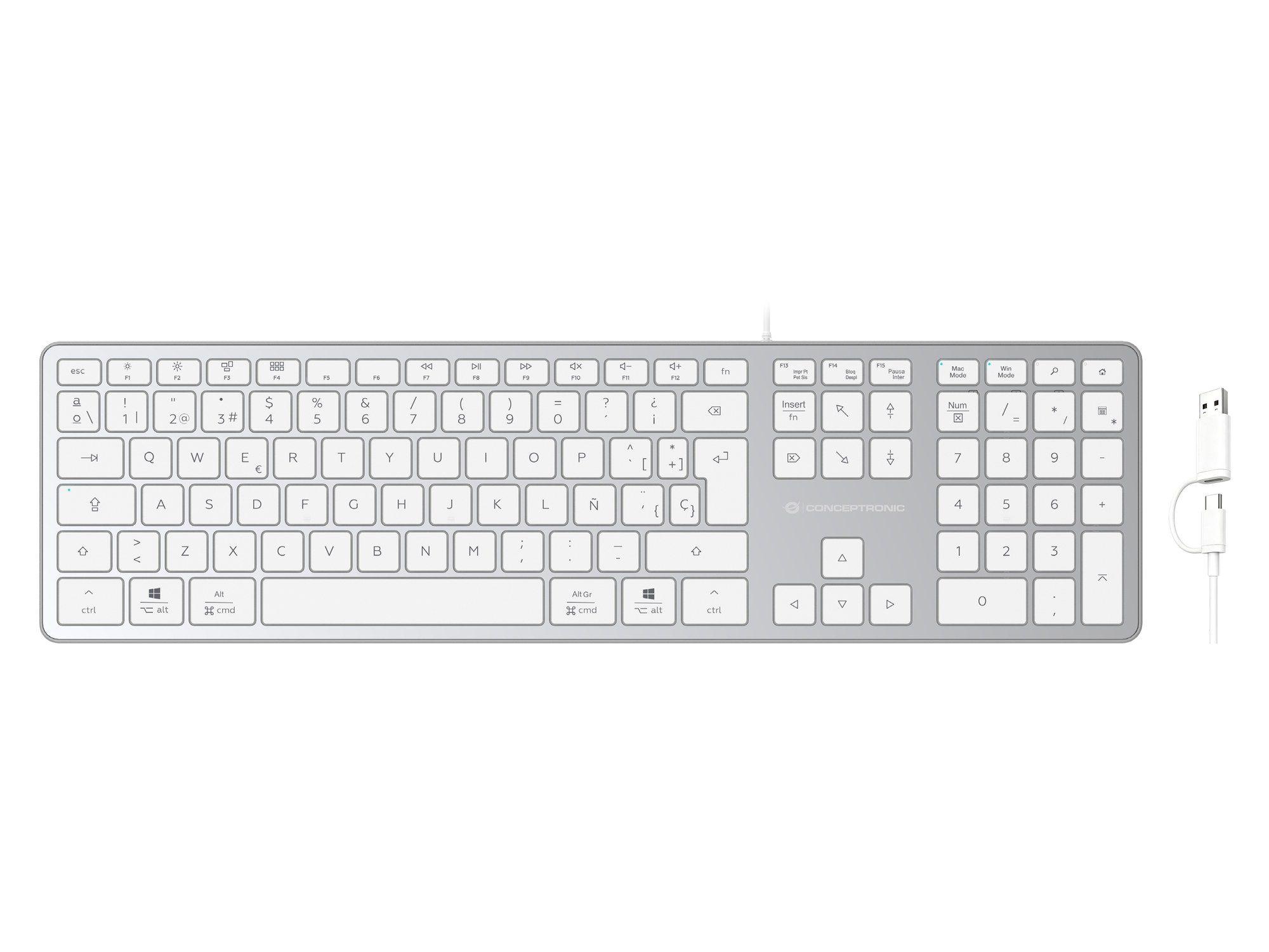 Teclado CONCEPTRONIC KAYNE02WES (Espanhol - Tamanho completo - USB - Branco)