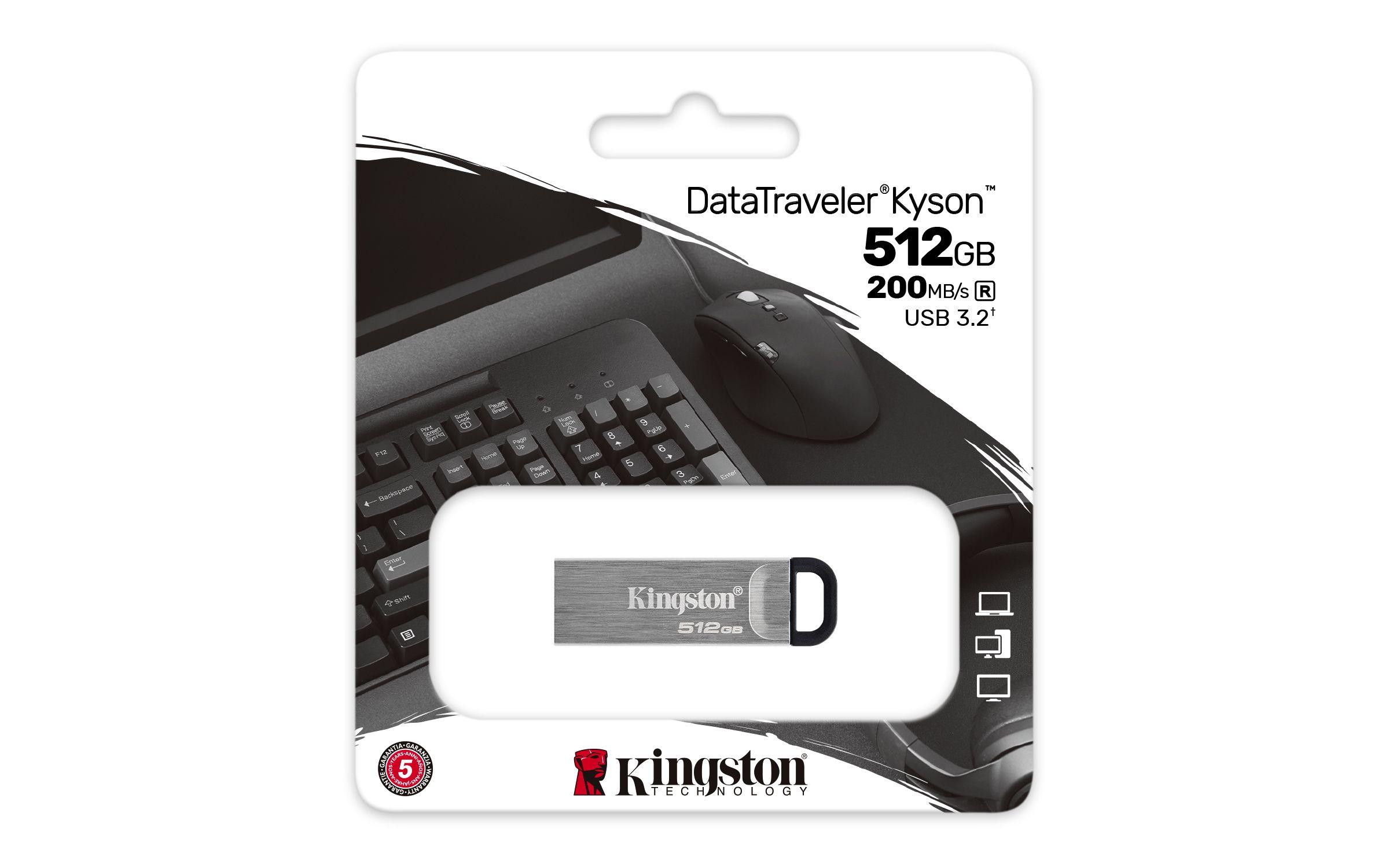 Pen USB KINGSTON DataTraveler Kyson (512 GB - Sem tampa - USB Type-A - Prateado) — miniatura 3