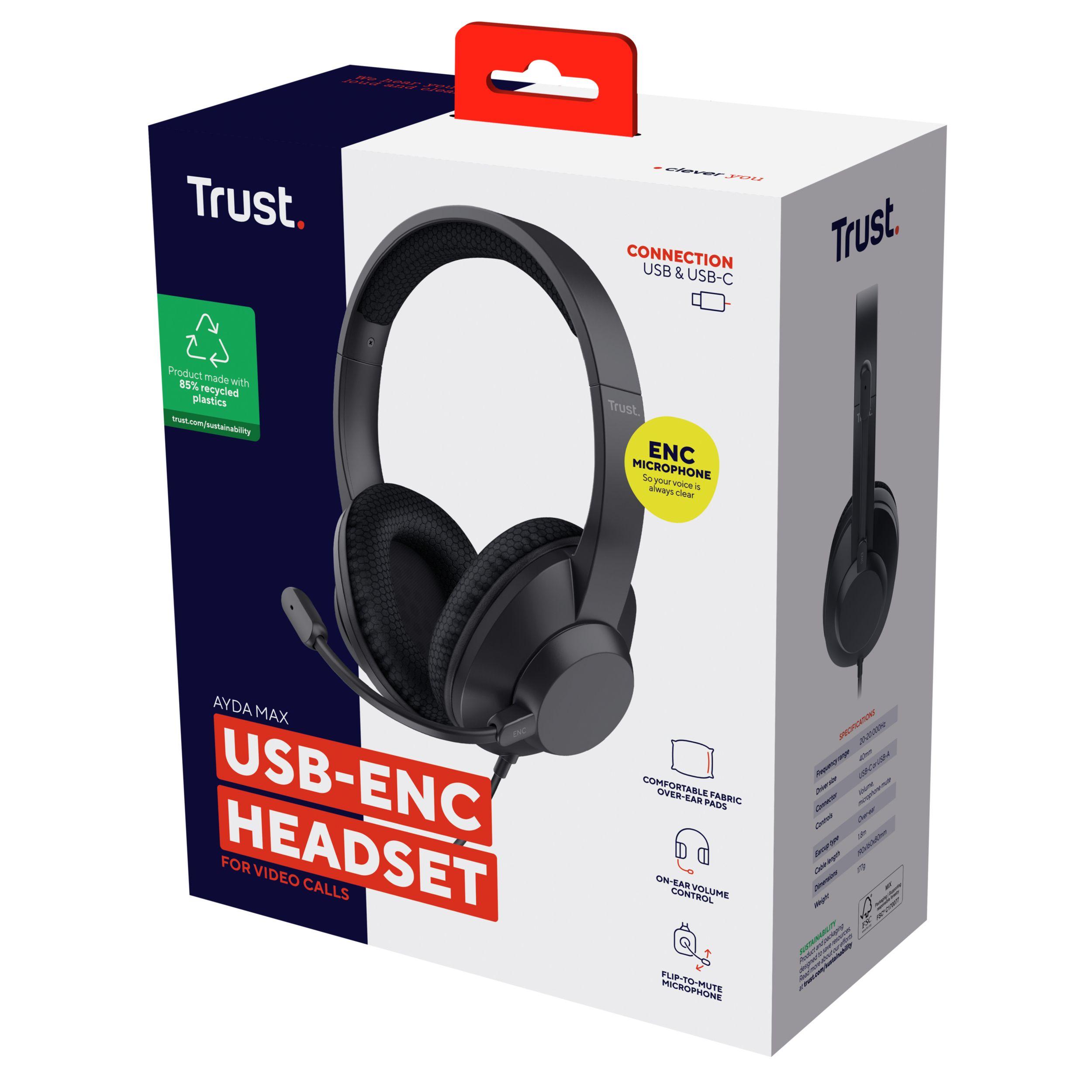 Headset TRUST Ayda Max USB-ENC (Binaural - Com fios - Circum-aural - Preto) — miniatura 7