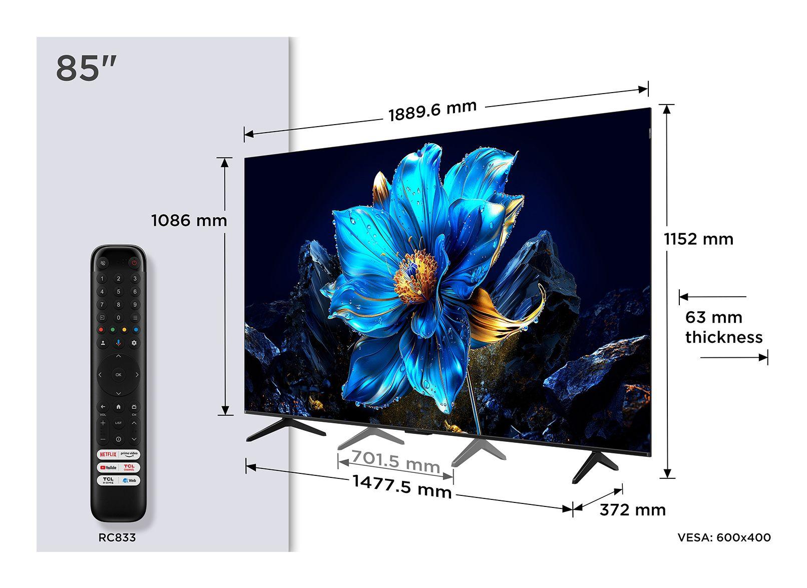 Televisão TCL TV 85P7K (QLED - 4K Ultra HD - 3840 x 2160 pixels - Metálico)