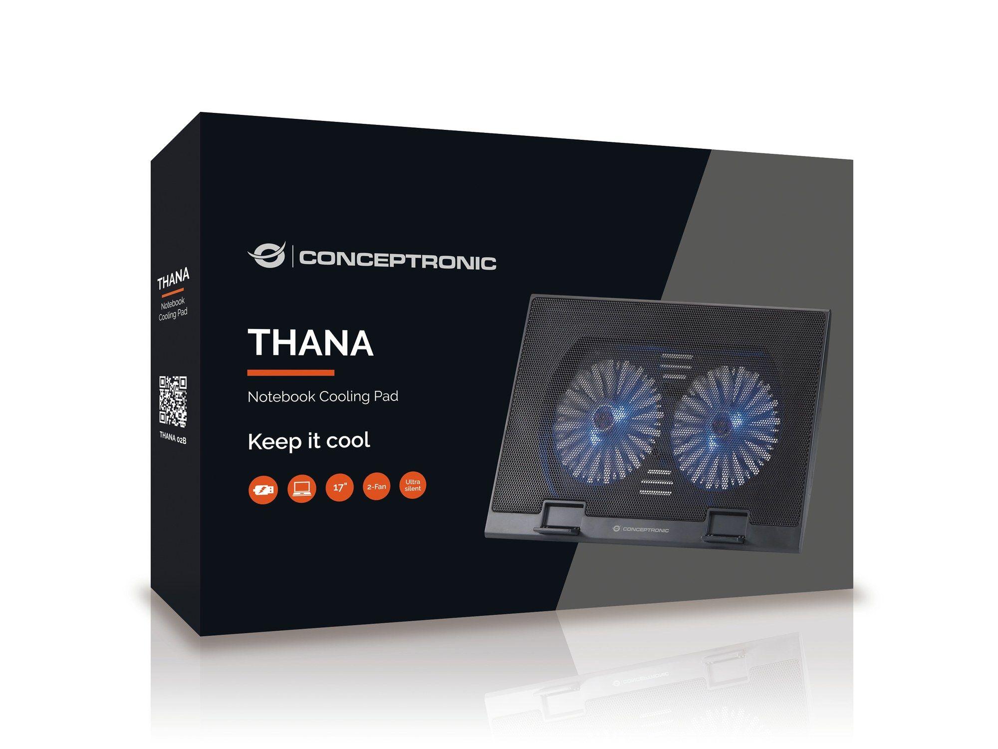 Base de Refrigeração para Portátil CONCEPTRONIC Thana 02B (Até 17" - 2 Ventoinhas - Preto), miniatura 3