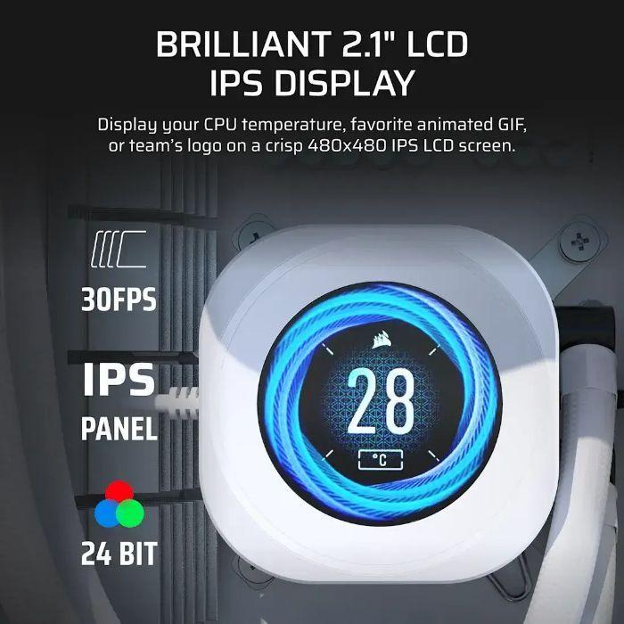 Cooler Líquido para CPU CORSAIR Nautilus RS LCD (12 cm - 2 ventoinhas - 2100 RPM - Branco) — miniatura 4