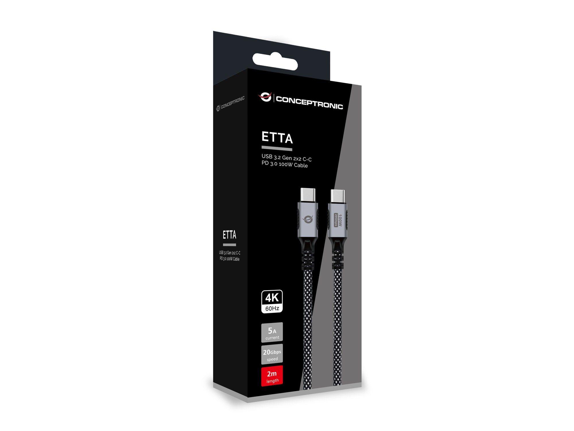 Cabo USB-C CONCEPTRONIC ETTA07B20 (2 m - USB C - Preto) — miniatura 4