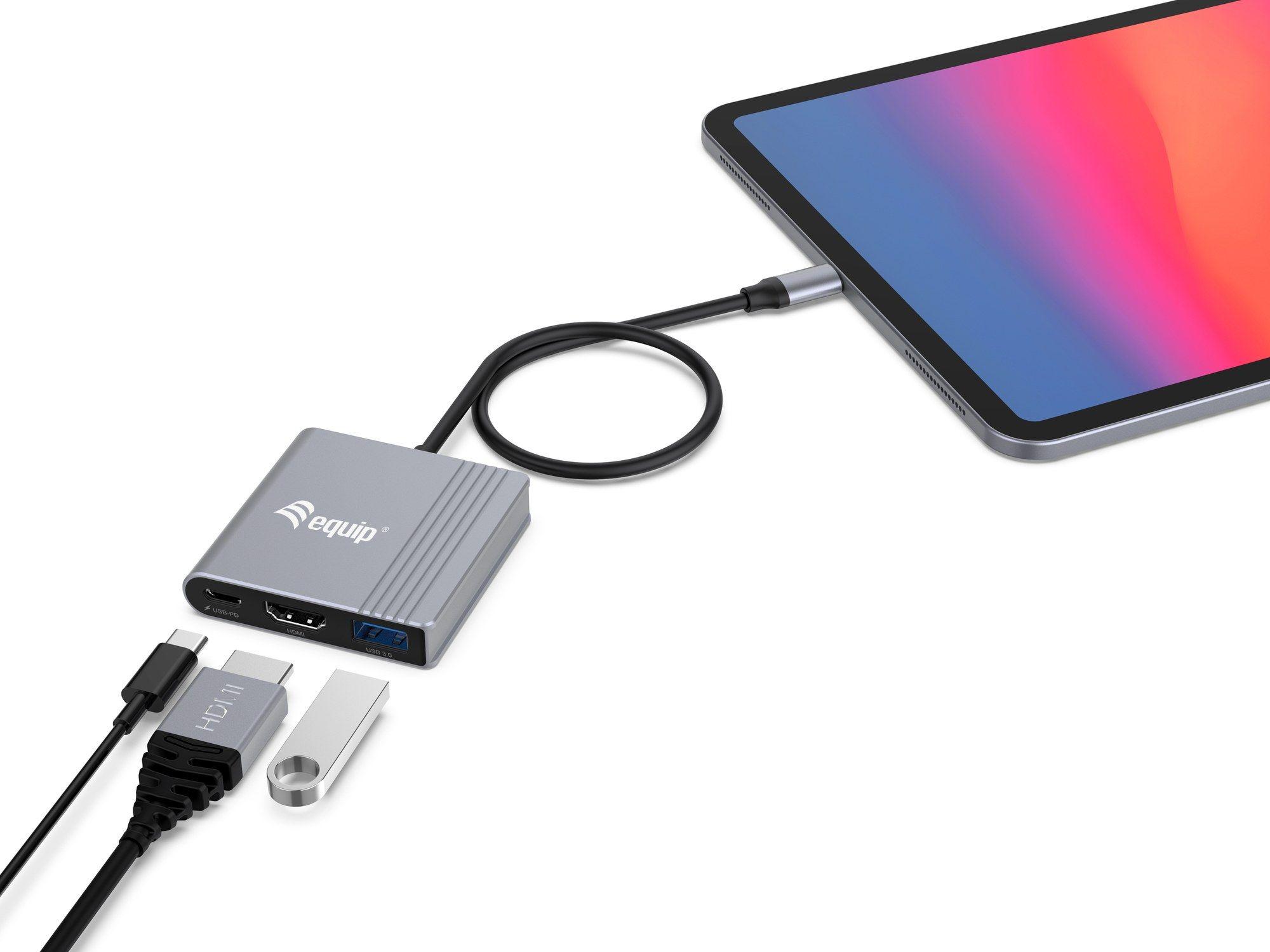 Adaptador USB-C 3 em 1 EQUIP 133488 (0,25 m - Preto e Cinzento), miniatura 4