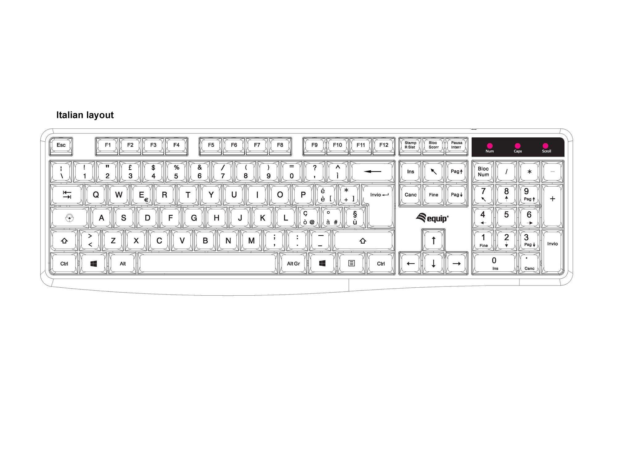 Teclado EQUIP 245213 (Italiano - Tamanho completo - USB - Preto), miniatura 2