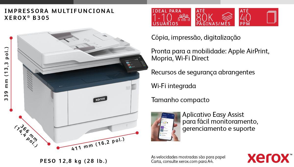 Impressora Multifunções Laser Monocromática XEROX B305V_DNI (A4 - Impressão a preto e branco - 350 folhas - Branco e Azul), miniatura 10