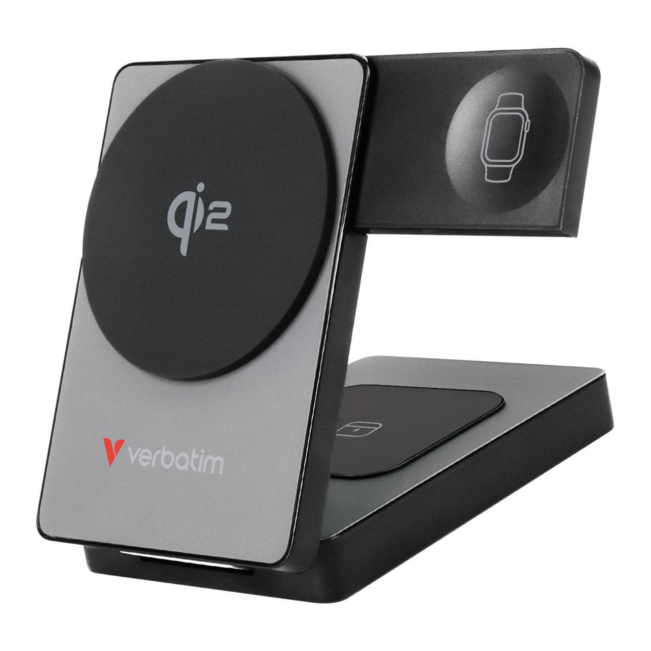 Powerbank Magnético 3 em 1 VERBATIM Charge’n’Go Qi2 (5000 mAh - 19,25 Wh - 20 W - Cinzento)