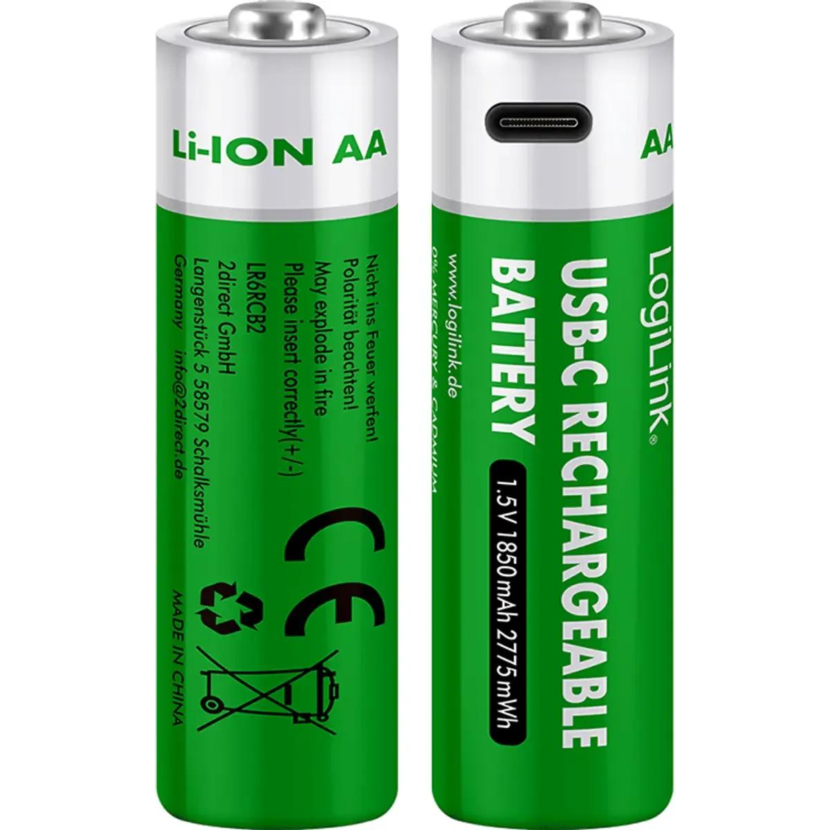 Pilhas Recarregáveis LOGILINK LR6RCB2 (USB-C)