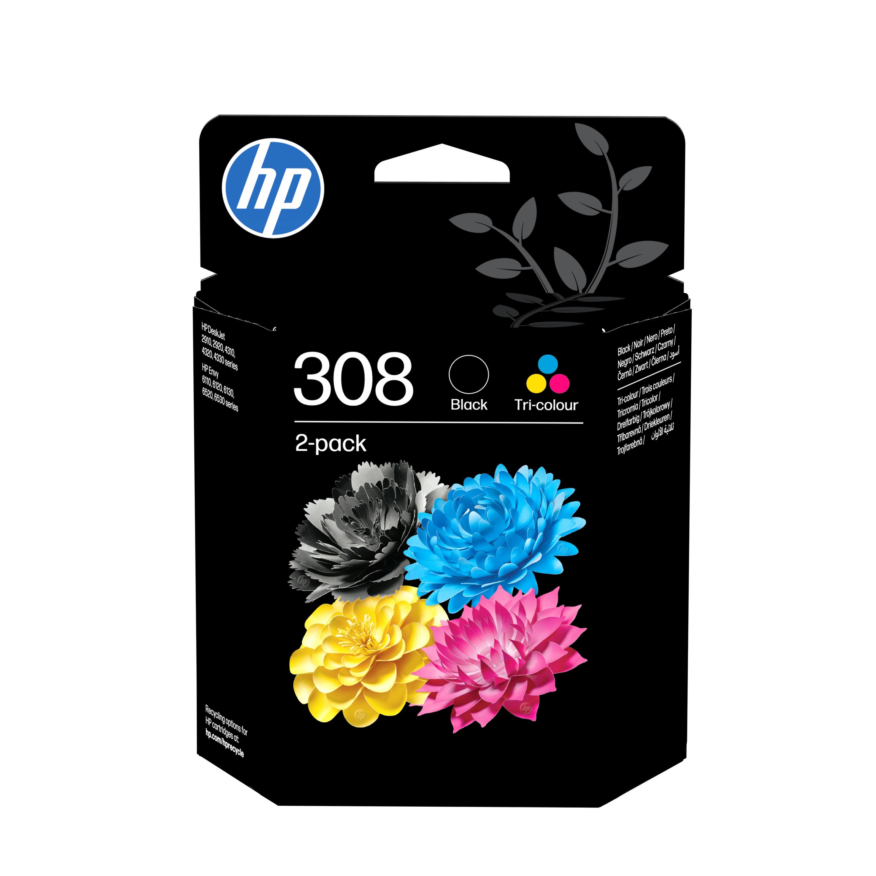 Conjunto de 2 Tinteiros HP 308 (160 páginas - Preto e Tricolor)