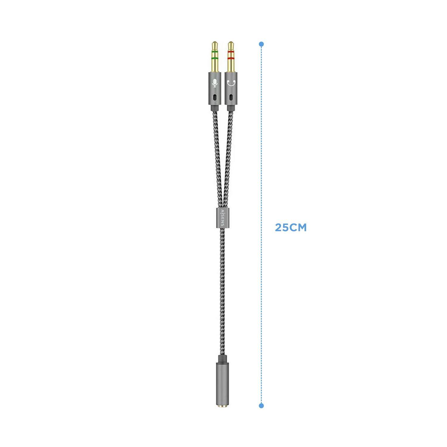 Cabo Adaptador de Áudio AISENS A128-0417 (0,25 m - 2 x Jack 3,5 mm - Jack 3,5 mm - Cinzento) — miniatura 2