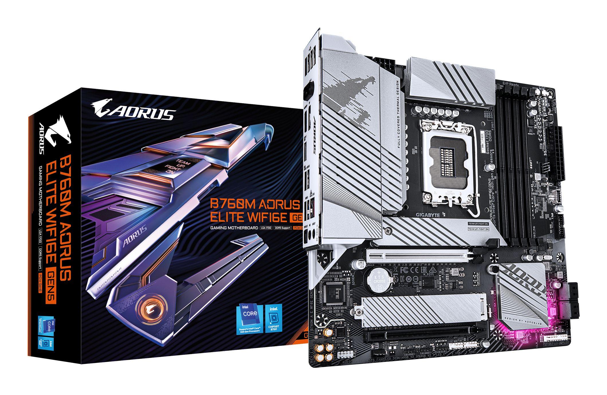 Motherboard GIGABYTE B760M AORUS ELITE WIFI6E GEN5 (LGA 1700 - micro ATX - Duplo canal - Preto)