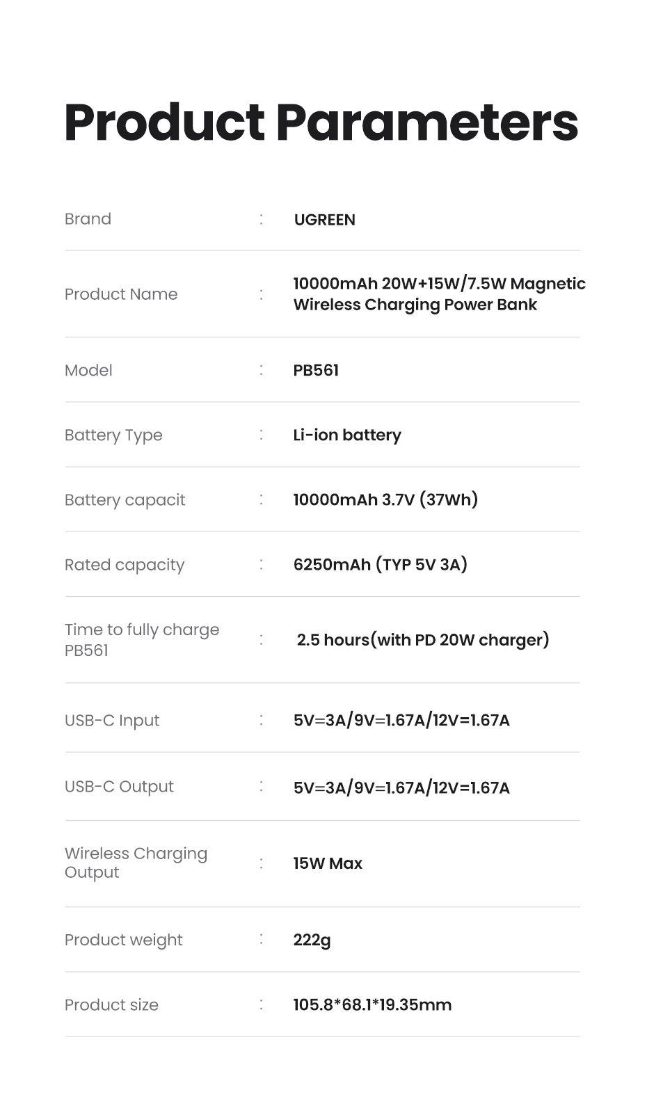 Powerbank UGREEN PB561 (10000 mAh - Até 20 W - USB Type-C - Bege), miniatura 14