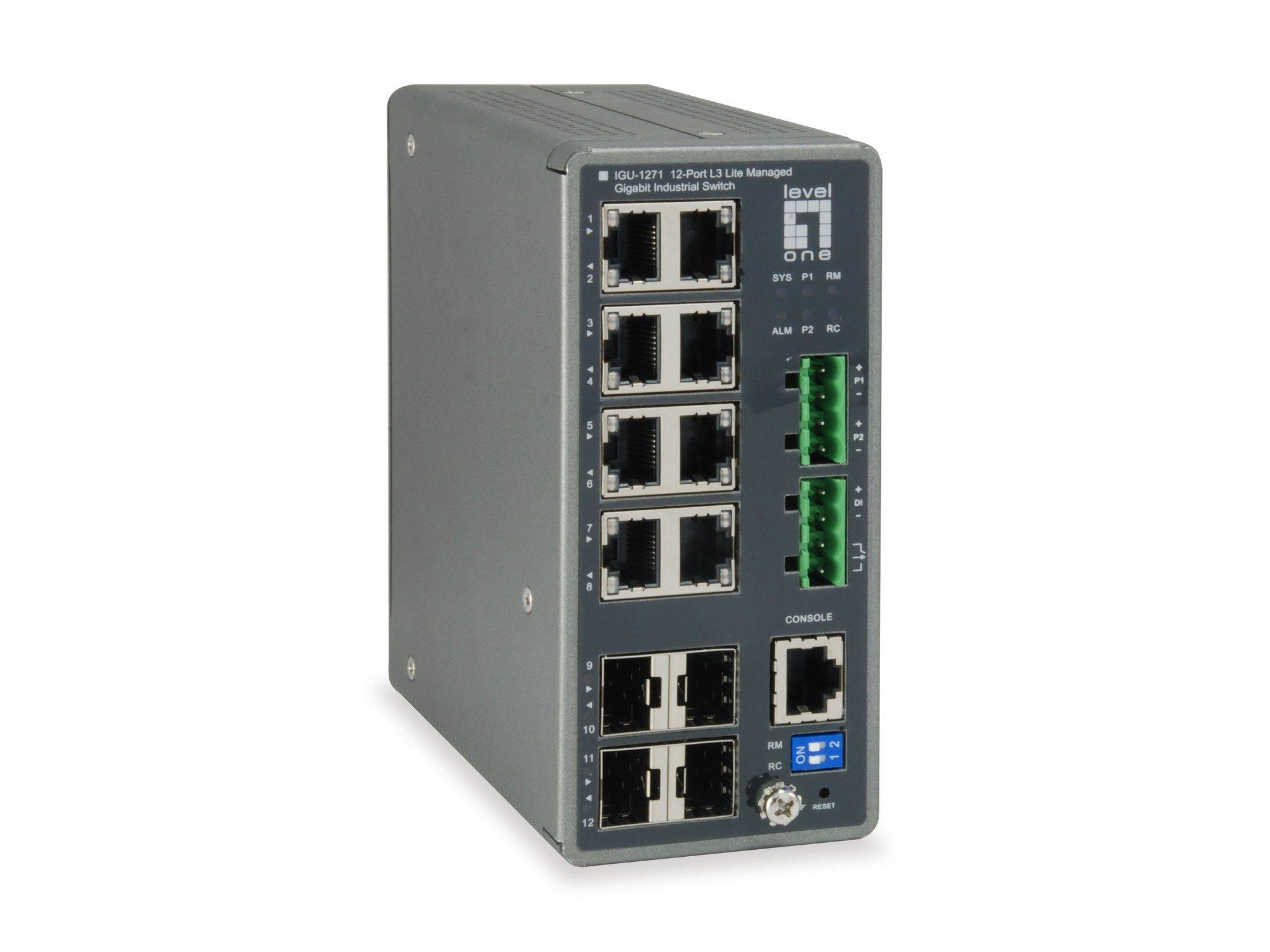 Switch de Rede Gerido Industrial LEVELONE IGU-1271 (Gigabit Ethernet - 0,5 MB - 24 Gbit/s - Cinzento)