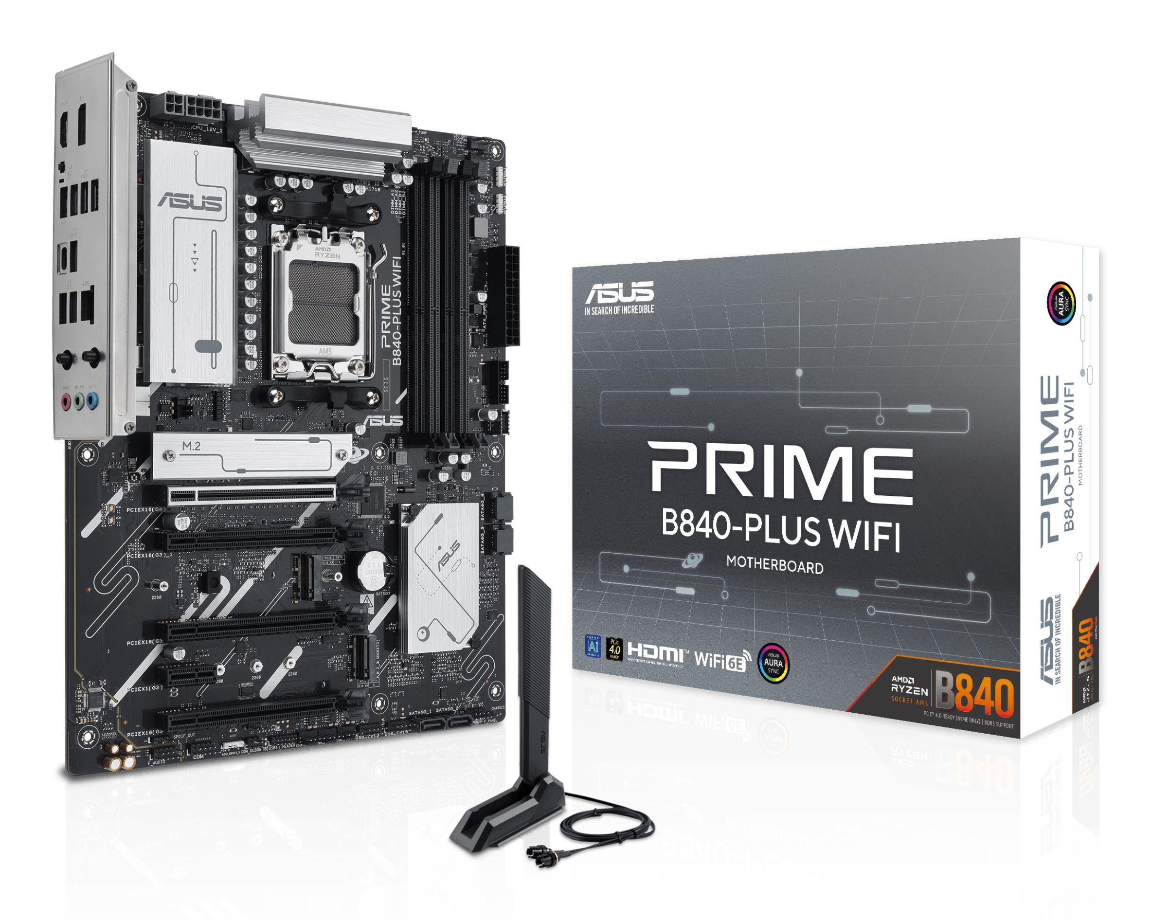 Motherboard ASUS PRIME B840-PLUS WIFI (AM5 - ATX - Duplo canal - Preto e Alumínio)