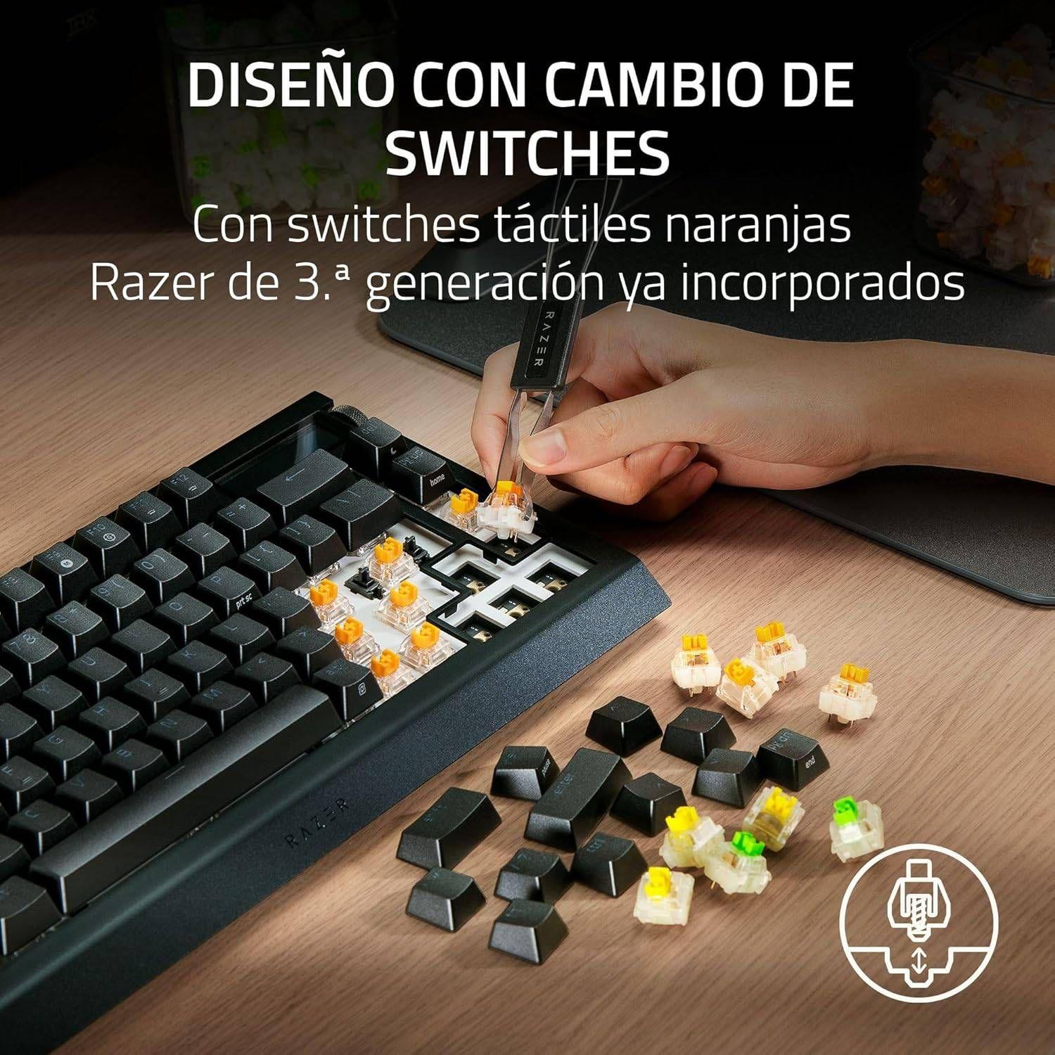 Teclado RAZER BlackWidow V4 Pro 75% (Inglês - Razer Green - USB + RF Wireless + Bluetooth - Preto) — miniatura 6