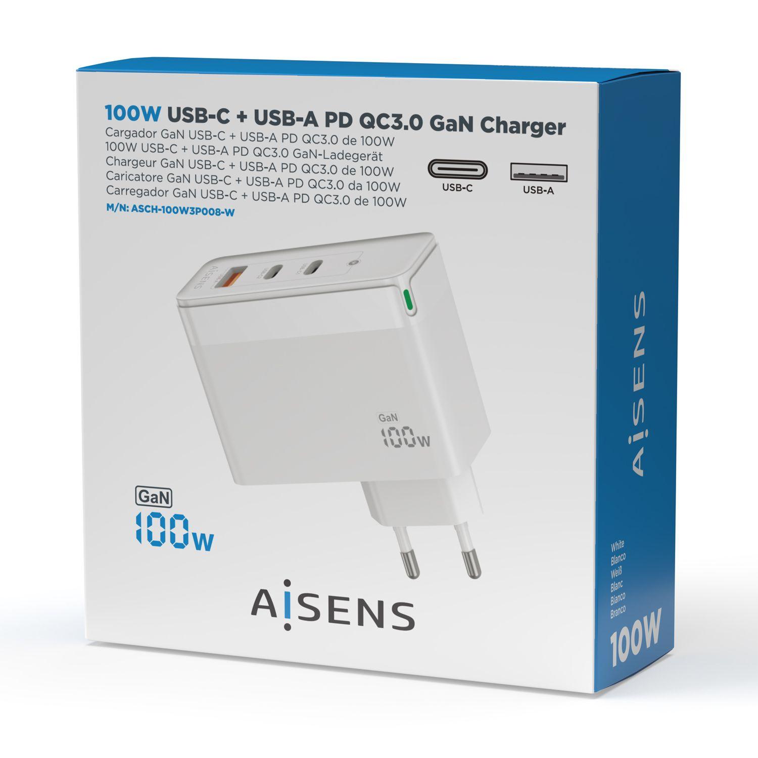 Carregador de Parede AISENS ASCH-100W3P008-W (100 W - Até 100 W - Branco), miniatura 4