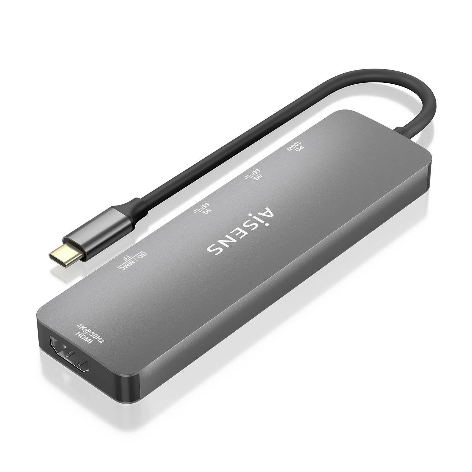 Hub USB-C AISENS ASUC-6P016-GR (0,15 m - Cinzento), miniatura 2