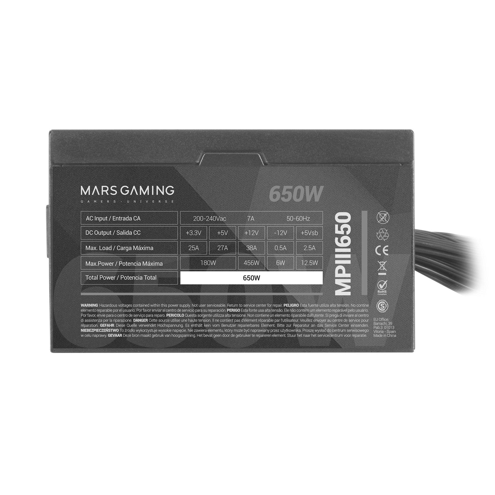 Fonte de Alimentação MARS GAMING MPIII650 (ATX - 650 W - Não modular - Preto), miniatura 2